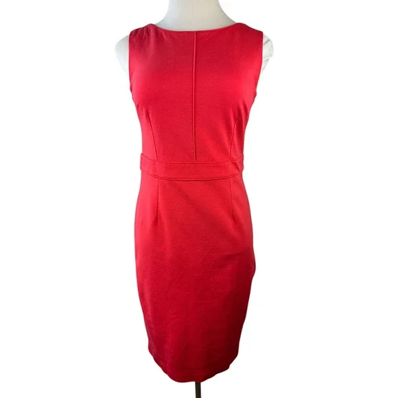 Boden Zeta Ponte Dress W/Tie Pop Peony Red Shift Sheath Sleeveless Women's 10 - Picture 13 of 16